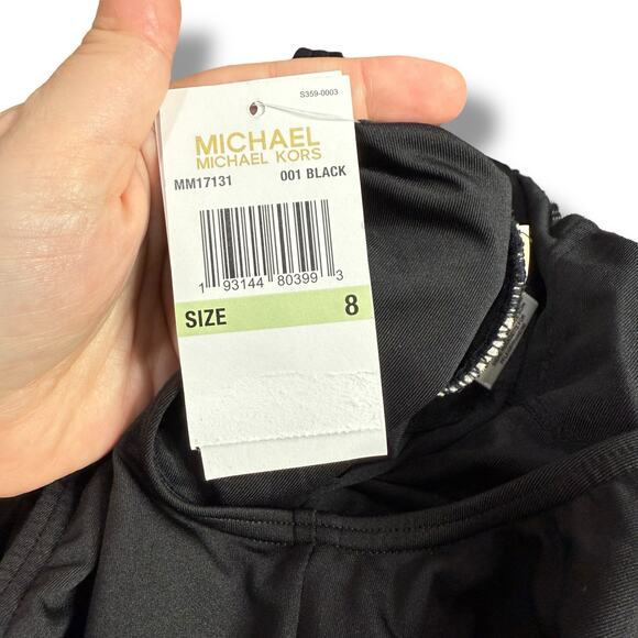 NEW Michael Kors Black Studded Crystal One Piece Swimsuit Size 8 Gems Rhinestone - Picture 7 of 7